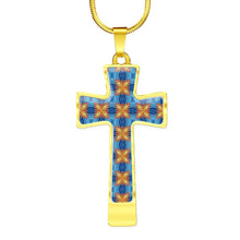 Load image into Gallery viewer, Byzantium Garden : Blue orange pattern Jewelry Cross Gold or Silver Plated  Cross with chain necklace- In luxury packaging - Free standard shipping
