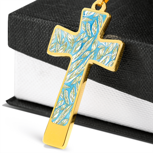 Angelic Feathers pattern : Jewelry Cross Gold or Silver Plated Cross with chain necklace- In luxury packaging - Free standard shipping