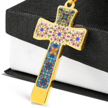Load image into Gallery viewer, Byzantium Garden : Mixed patterns Jewelry Cross Gold or Silver Plated  Cross with chain necklace- In luxury packaging - Free standard shipping
