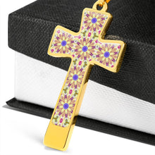 Load image into Gallery viewer, Byzantium Garden : Golden pattern Jewelry Cross Gold or Silver Plated  Cross with chain necklace- In luxury packaging - Free standard shipping
