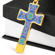 Load image into Gallery viewer, Magic Stardust Purple pattern : Jewelry Cross Gold or Silver Plated Cross with chain necklace- In luxury packaging - Free standard shipping
