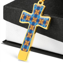 Load image into Gallery viewer, Byzantium Garden : Blue orange pattern Jewelry Cross Gold or Silver Plated  Cross with chain necklace- In luxury packaging - Free standard shipping
