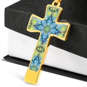 Magic Stardust Green pattern : Jewelry Cross Gold or Silver Plated Cross with chain necklace- In luxury packaging - Free standard shipping
