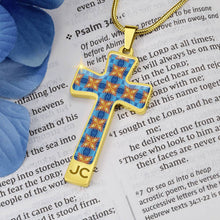 Load image into Gallery viewer, Byzantium Garden : Blue orange pattern Jewelry Cross Gold or Silver Plated  Cross with chain necklace- In luxury packaging - Free standard shipping
