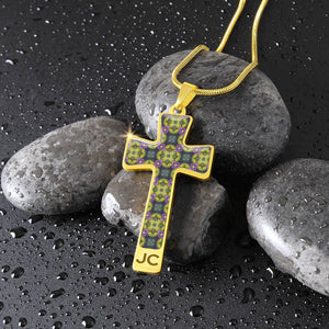 Byzantium Garden : Green pattern Jewelry Cross Gold or Silver Plated  Cross with chain necklace- In luxury packaging - Free standard shipping