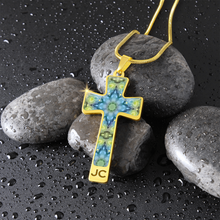 Load image into Gallery viewer, Magic Stardust Green pattern : Jewelry Cross Gold or Silver Plated Cross with chain necklace- In luxury packaging - Free standard shipping
