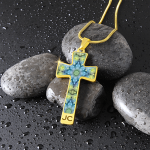Magic Stardust Green pattern : Jewelry Cross Gold or Silver Plated Cross with chain necklace- In luxury packaging - Free standard shipping