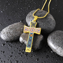 Load image into Gallery viewer, Byzantium Garden : Mixed patterns Jewelry Cross Gold or Silver Plated  Cross with chain necklace- In luxury packaging - Free standard shipping

