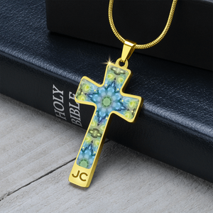 Magic Stardust Green pattern : Jewelry Cross Gold or Silver Plated Cross with chain necklace- In luxury packaging - Free standard shipping