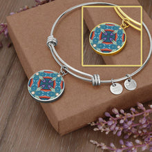 Load image into Gallery viewer, Byzantium Garden : Blue pattern, Round Charm Bracelet, Gold or Silver Plated - In luxury packaging - Free standard shipping
