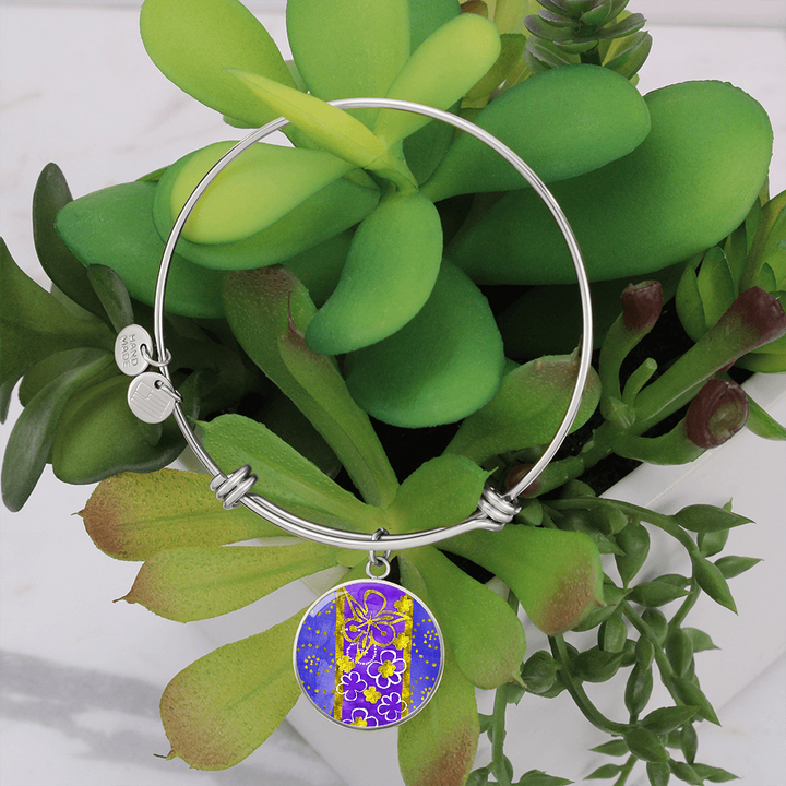 round template - golden daisies Purple Golden Daisies : Round Charm Bracelet, Gold or Silver Plated  - In luxury packaging - Free standard shipping