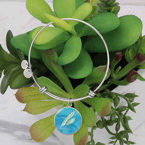 Angelic Feathers blue bg Round Charm Bracelet, Gold or Silver Plated  - In luxury packaging - Free standard shipping