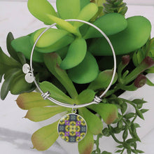 Load image into Gallery viewer, Byzantium Garden : Green pattern, Round Charm Bracelet, Gold or Silver Plated - In luxury packaging - Free standard shipping
