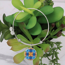 Load image into Gallery viewer, Byzantium Garden : Orange blue Pattern, Round Charm Bracelet, Gold or Silver Plated  - In luxury packaging - Free standard shipping
