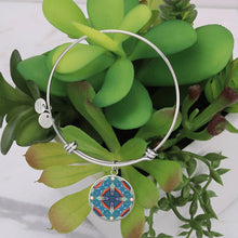Load image into Gallery viewer, Byzantium Garden : Blue pattern, Round Charm Bracelet, Gold or Silver Plated - In luxury packaging - Free standard shipping
