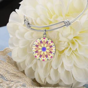 Byzantium Garden : Golden pattern Round Charm Bracelet, Gold or Silver Plated with chain - In luxury packaging - Free standard shipping