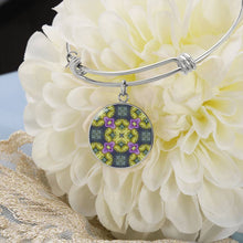 Load image into Gallery viewer, Byzantium Garden : Green pattern, Round Charm Bracelet, Gold or Silver Plated - In luxury packaging - Free standard shipping
