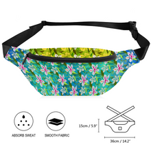 Load image into Gallery viewer, Golden Daisies Green Turquoise Pattern : Waist bag Banana style - 36cm x 15cm - 14.2&#39;&#39; x 5.9&#39;&#39; -  Free standard shipping
