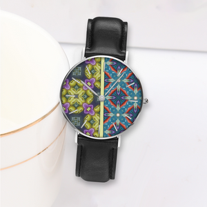 Byzantium Garden : Quartz Watch Leather black with Gold or Silver frame  - in premium gift box - 1.5 × 1.5" - Free standard shipping