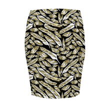 Load image into Gallery viewer, Angelic Feathers black bg : Women All Over Print Elasticated short Waist Pencil Skirt -  Up to 2XL - Free standard shipping
