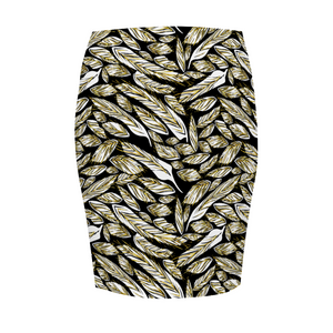 Angelic Feathers black bg : Women All Over Print Elasticated short Waist Pencil Skirt -  Up to 2XL - Free standard shipping