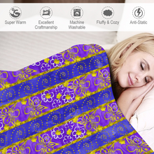 Load image into Gallery viewer, Golden Daisies Purple Pattern : Thin Flannel Blanket - single sided print – 4 Sizes 60’’x80, 60’’x50, 40’’x50, 40’’x30  - Free standard shipping
