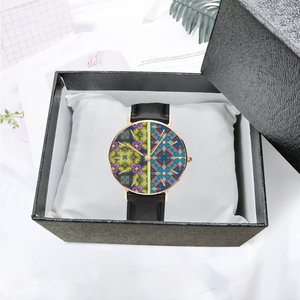 Byzantium Garden : Quartz Watch Leather black with Gold or Silver frame  - in premium gift box - 1.5 × 1.5" - Free standard shipping