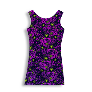 Glowing Flowers : Tank Mini stretchy Dress - Polyester - Free standard shipping