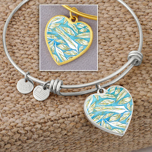 Angelic Feather Pattern Heart charm Bracelet, Gold or Silver Plated  - In luxury packaging - Free standard shipping