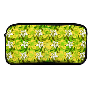 Golden Daisies Green Pattern : Pencil Case - 22cm x 12cm x 5cm - 8.7" x 4.7" x 2"- holds up to 60 pencils - Free standard shipping