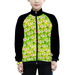 Golden Daisies green pattern : Kids' Japanese Terry Baseball Jacket - Free standard shipping