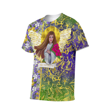 Load image into Gallery viewer, Prosperity angel original art by Vassia Sarri, Vassia Sarri Creations t-shirt for positive vibes and subconscious reprogramming. bring prosperity in your life with this happy Design
