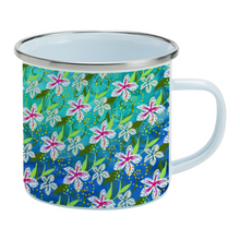 Load image into Gallery viewer, Golden Daisies Turquoise pattern : Mug Enamel Camping Style - Heat-Resistant  - 10 Oz  - Free standard shipping
