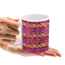 Load image into Gallery viewer, Golden Daisies magenta pattern : Classic mug - 11oz: 3.8” h x 3.2” diameter -  Free standard shipping
