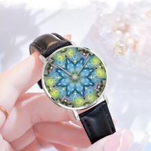 Load image into Gallery viewer, Magic Stardust Green pattern : Quartz Watch Leather black with Gold or Silver frame - in premium gift box - 1.5 × 1.5&quot; - Free standard shipping
