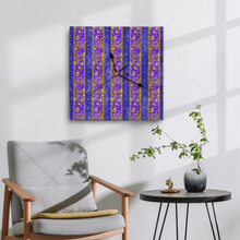 Load image into Gallery viewer, Golden Daisies Purple pattern : Wooden Wall Clock -  3 different sizes: 11&quot;/12&quot;/15&quot; Square Non-ticking Scaleless - Free standard shipping
