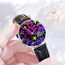 Load image into Gallery viewer, Glowing Flowers : Quartz Watch Leather black with Gold or Silver frame - in premium gift box - 1.5 × 1.5&quot; - Free standard shipping
