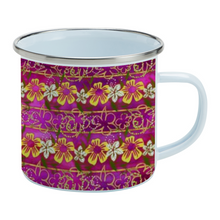 Load image into Gallery viewer, Golden Daisies Magenta pattern : Mug Enamel Camping Style - Heat-Resistant  - 10 Oz  - Free standard shipping
