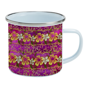 Golden Daisies Magenta pattern : Mug Enamel Camping Style - Heat-Resistant  - 10 Oz  - Free standard shipping