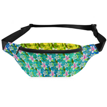 Load image into Gallery viewer, Golden Daisies Green Turquoise Pattern : Waist bag Banana style - 36cm x 15cm - 14.2&#39;&#39; x 5.9&#39;&#39; -  Free standard shipping
