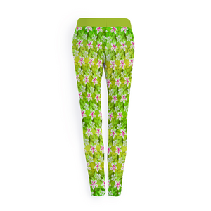 Golden Daisies Green Pattern : Leggings Yoga pants – Small  up to 3XL -  Free standard shipping