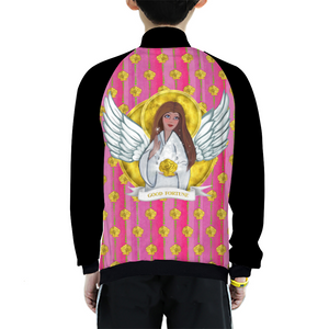 Good Fortune Angel :Kids' Japanese Terry Baseball Jacket - Free standard shipping