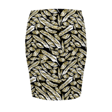 Load image into Gallery viewer, Angelic Feathers black bg : Women All Over Print Elasticated short Waist Pencil Skirt -  Up to 2XL - Free standard shipping
