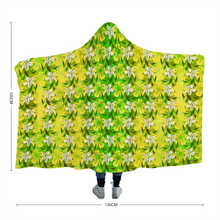 Load image into Gallery viewer, Golden Daisies Green pattern : Cloak  Hooded Blanket,  Polar Fleece-  3 Sizes: 40&quot;x50,  50&quot;x60&quot;,  60&quot;x80&quot;  - Free standard shipping
