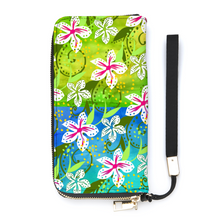 Load image into Gallery viewer, Golden Daisies Turquoise Green pattern : Money purse - 7.9&#39;&#39; x 4.1&#39;&#39; x 1&#39;&#39;- Credit Card Holders - Zipper Wristlet - Free standard shipping
