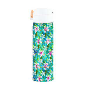 Golden Daisies Turquoise Pattern : Thermal Bottle - 17oz Portable Thermal Bottle with Flip Cap Stainless Steel Bottle - 23cm x 6.6cm (9" x 2.6")  - Free standard shipping