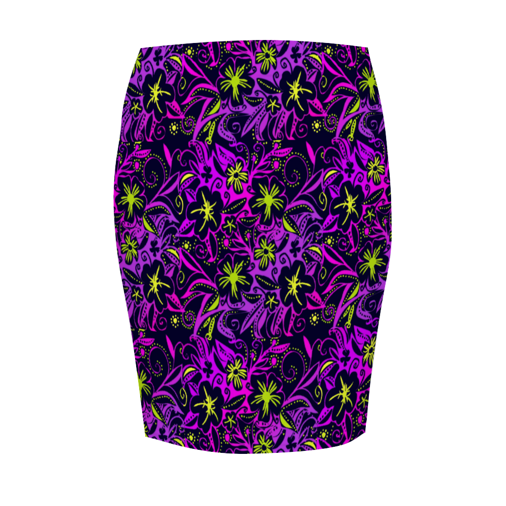 Glowing flowers Lolitta punk pattern : Women All Over Print Elasticated short Waist Pencil Skirt -  Up to 2XL - Free standard shipping