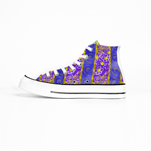 Load image into Gallery viewer, Golden Daisies purple green pattern : All Star style Unisex Boots (High Top) Canvas Shoes - Free standard shipping
