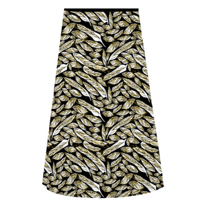 Angelic Feathers , black bg : A-line Midi Skirt - Polyester stretch fabric - Free standard shipping