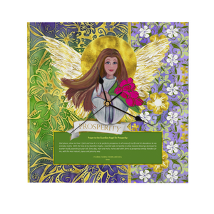 Prosperity Angel with prosperity prayer: Wooden Wall Clock -  3 different sizes: 11"/12"/15" Square Non-ticking Scaleless - Free standard shipping